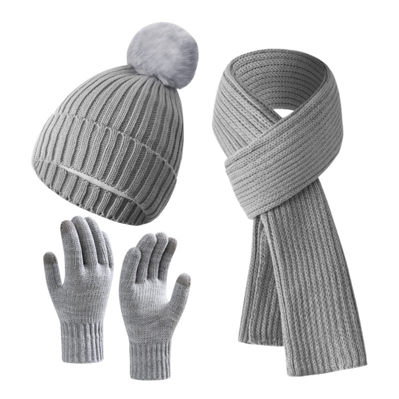 Warm Knitted Winter Hat, Scarf, And Gloves Set