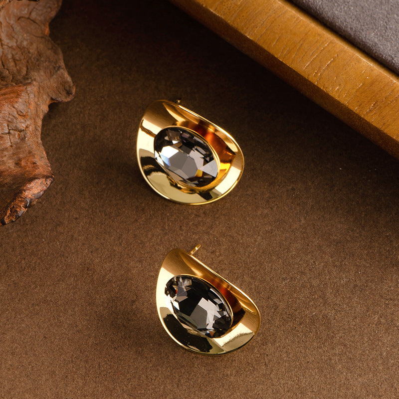 Geometric Zirconia Stud Earrings For Women Stylish Silver Pin
