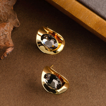 Geometric Zirconia Stud Earrings For Women Stylish Silver Pin
