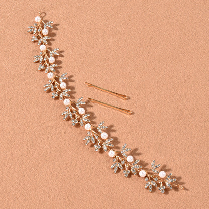 Alloy Leaf Pearl Bridal Hair Accessories with Rhinestones