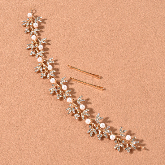 Alloy Leaf Pearl Bridal Hair Accessories with Rhinestones