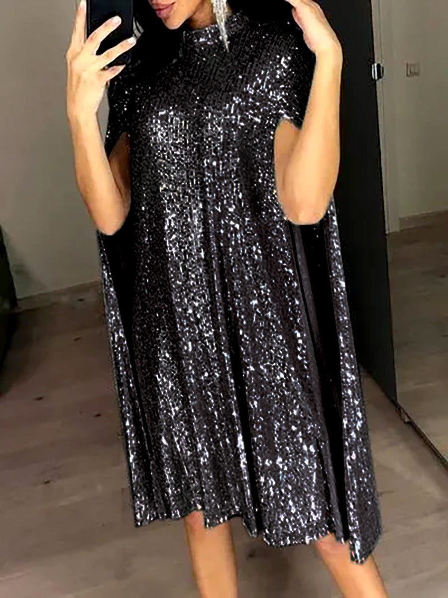 Sequin Long Sleeve A-Line Dress With Zipper