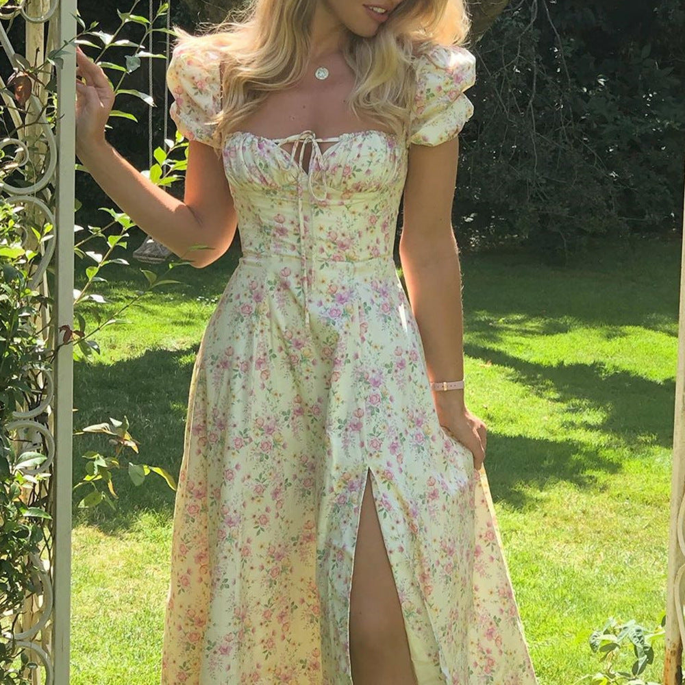 Floral Print Backless Midi Dress