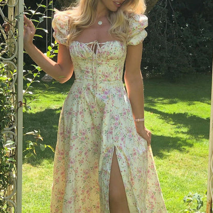 Floral Print Backless Midi Dress