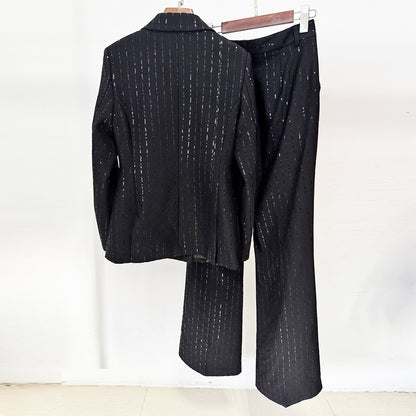 Sequin Blazer And Pants Set Stylish Casual Outfit