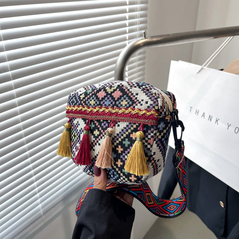 Retro Bohemian Fringe Shoulder Bag Canvas Crossbody