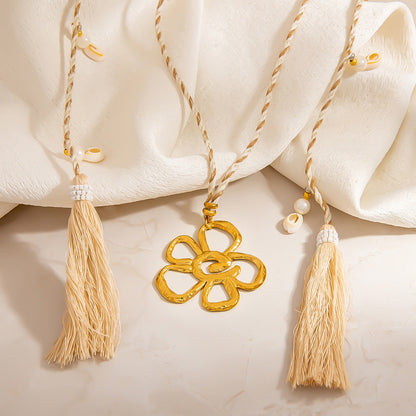 Stainless Steel Flower Pendant Tassel Necklace for Women