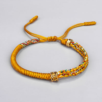 Tibetan Style Bracelet Hand-Woven Diamond Knot Red Rope Bracelet Six-Character Mantra Copper Pearl Red Bracelet