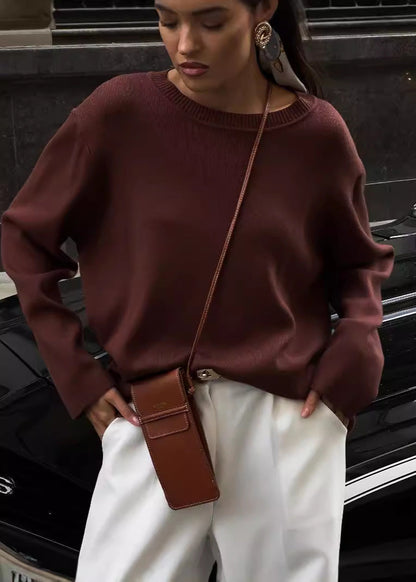 Relaxed Fit Ribbed Knit Sweater Brown