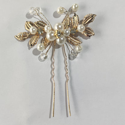 Bridal Gold Pearl Hair Vine Classic Olive Leaf Hair Accessory