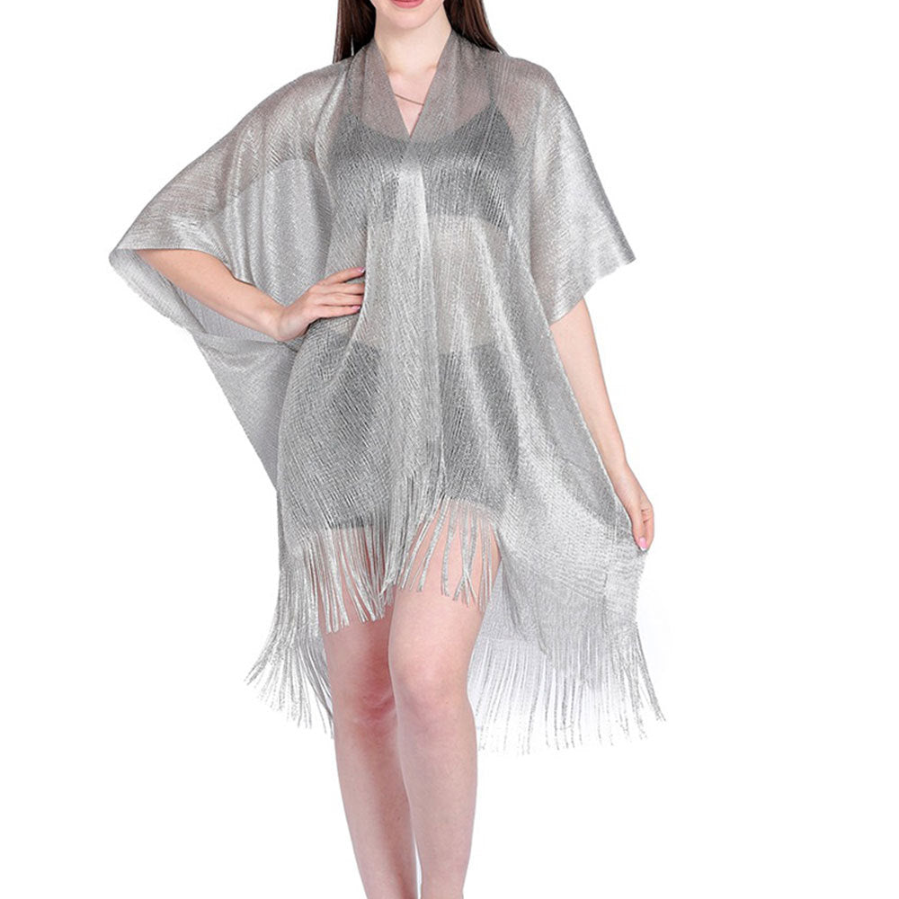 Women'S Sunscreen Shirt Gold And Silver Ribbon Sleeves Split Shawl Resort Beach Blouse