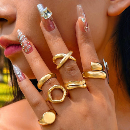 Trendy Vintage Statement Geometric Open Joint Ring Set