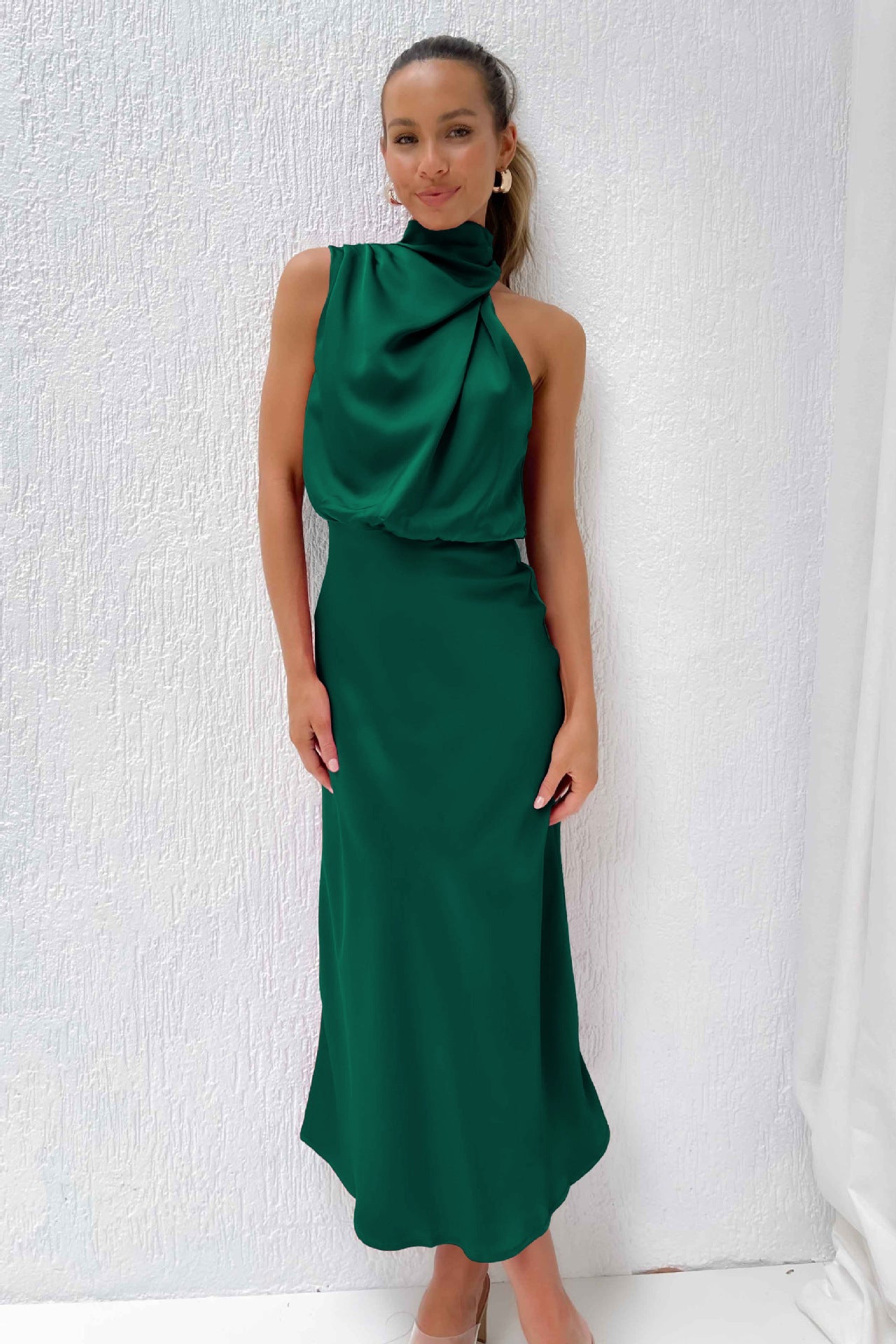 Elegant Satin Halter Dress for Women - High-End Evening Gown