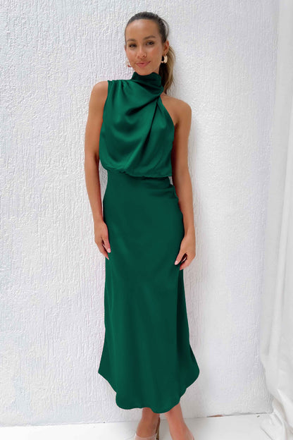 Elegant Satin Halter Dress for Women - High-End Evening Gown