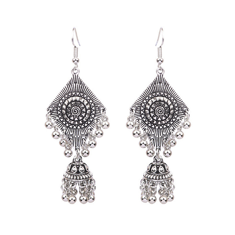 Vintage Tribal Silver Earrings with Beads and Tassels