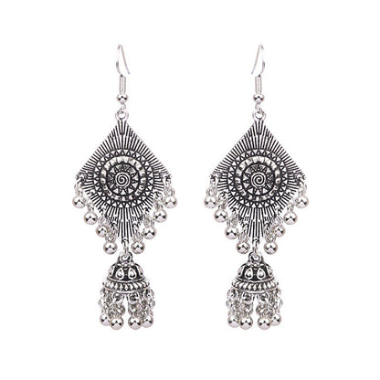 Vintage Tribal Silver Earrings with Beads and Tassels