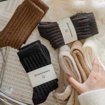 Solid Color Thicken Cashmere Plush Crew Socks