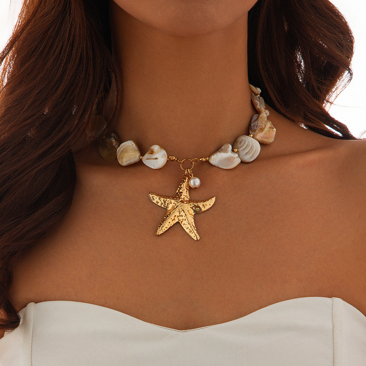 Starfish Shell Pendant Necklace For Women