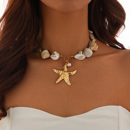 Starfish Shell Pendant Necklace For Women