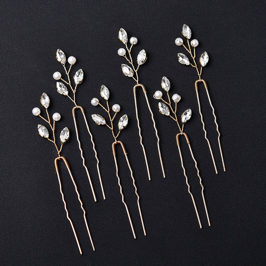 Emerald U-Shaped Hair Pins Set of 6 - Elegant Hair Accessories