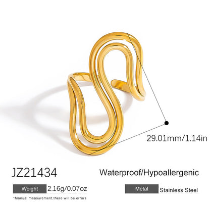 Luxury Gold Leaf Adjustable Ring Stainless Steel Fashion Ring