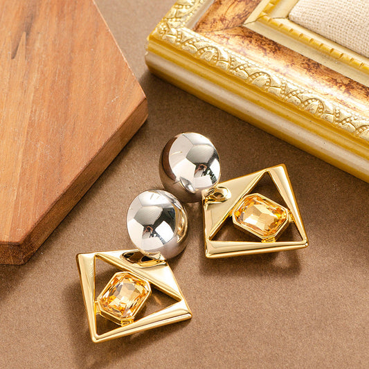 Geometric Crystal Drop Earrings For Women - Fashionable And Elegant