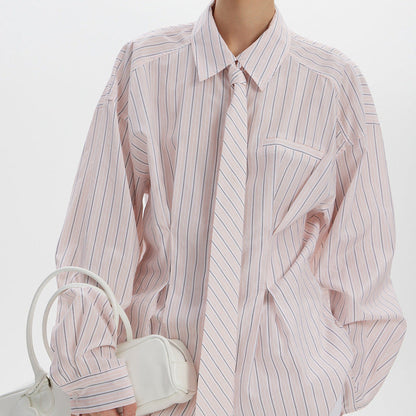 Elegant Striped Polyester Blouse for Commuting