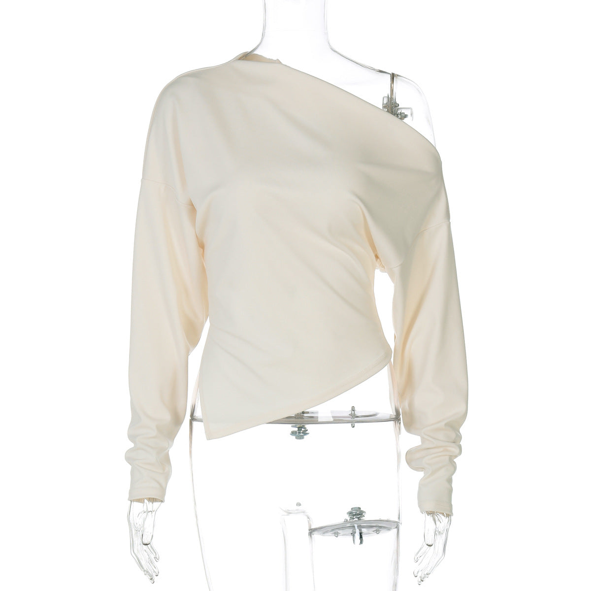 Chic Asymmetrical Long Sleeve T-Shirt with Split Hem