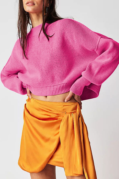 Solid Color Round Neck Simple Sweater
