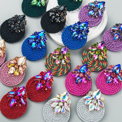 Geometric Rhinestone Glass Earrings Trendy Ins Style