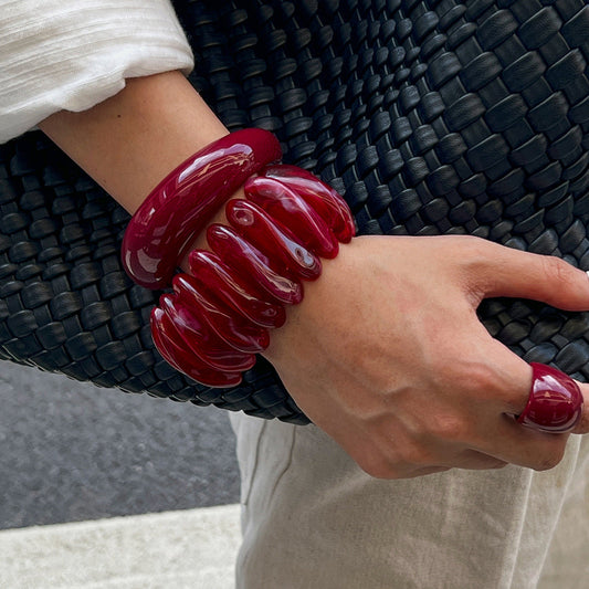 Burgundy Curve-Wave Bracelet Trendy Casual Elastic Bangle