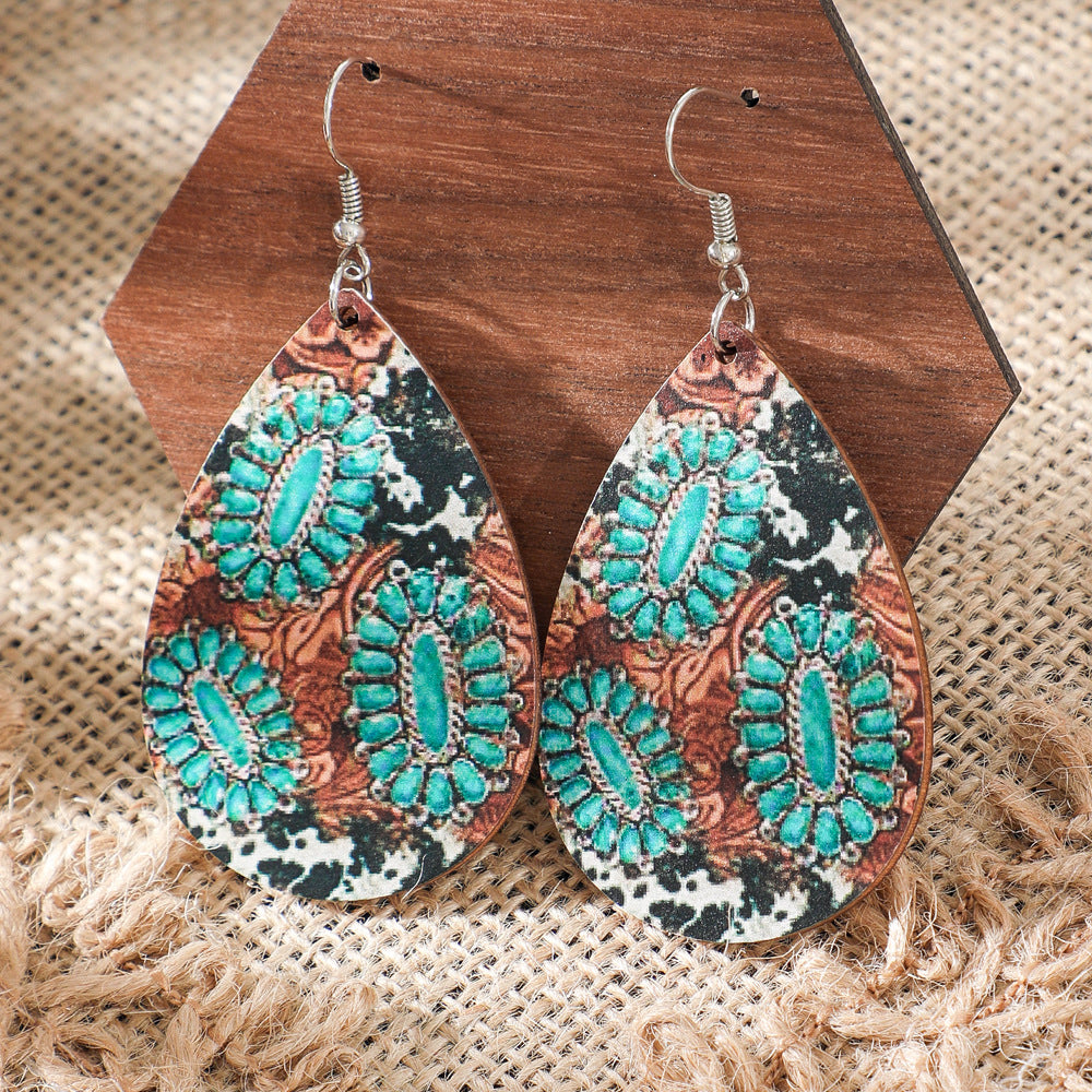 Bohemian Green Forest Earrings Set Artistic Vintage Style Geometric Accessories