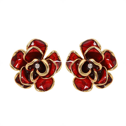 French Elegant Floral Oil-Drip Earrings For Women