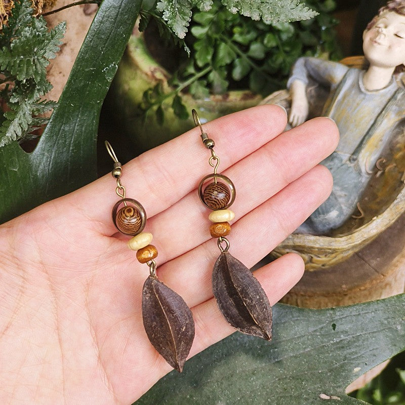 Handcrafted Vintage Floral Wooden Bead Earrings