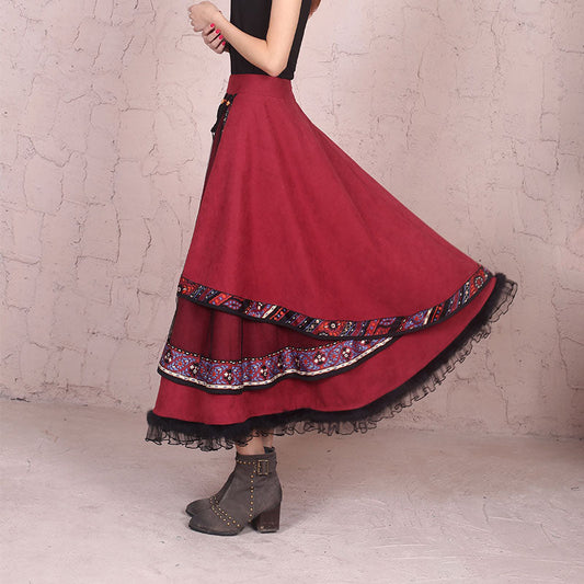 Retro National Style Half Skirt Big Swing Skirt Dance Square Dance Costume Dance