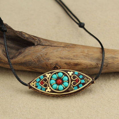 Ethnic Nepalese Buddha'S Eye Pendant Necklace