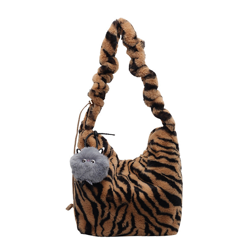 Trendy Leopard Print Plush Shoulder Bag