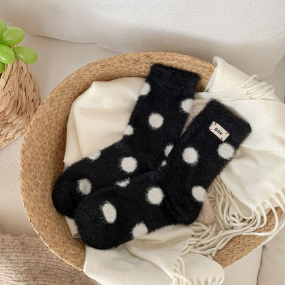 Cute Polka Dots Warm Plush Crew Socks