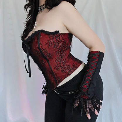Red Lace Strapless Bustier Top Gothic Style