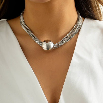 Bold Geometric Pendant Necklace Trendy Casual Metal Chain Jewelry