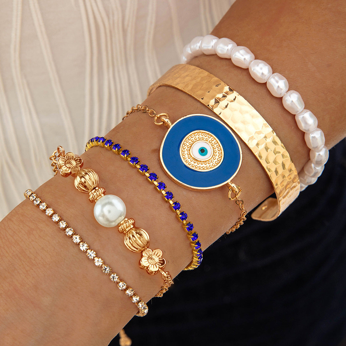 Bohemian Evil Eye Bracelets Set With Rhinestones