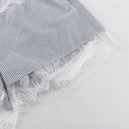 Casual Lace Collar Bell Sleeve Two-Piece Set