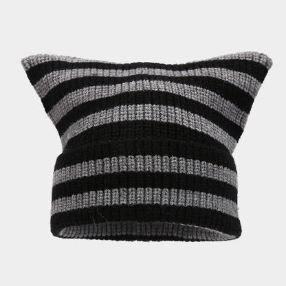 Winter Beanie Striped Color Contrast Warm Knit Hat