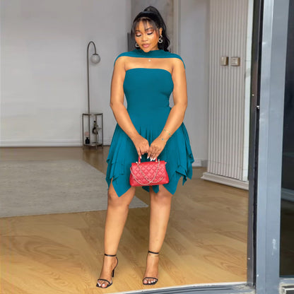 Strapless Ruffled Bodycon Mini Dress For Street Style