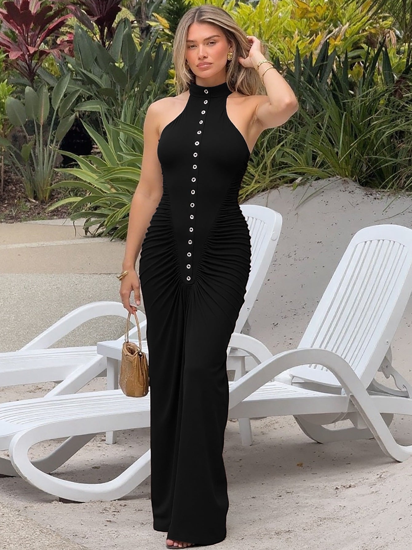 Stylish Sleeveless A-Line Dress With Buttons