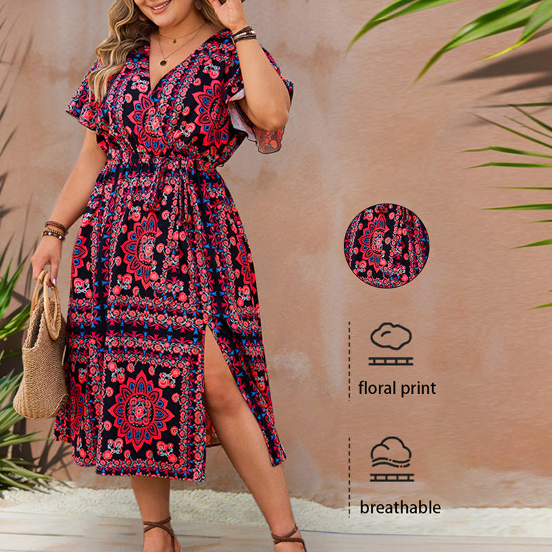 Elegant V-Neck Loose Fit Floral Maxi Dress