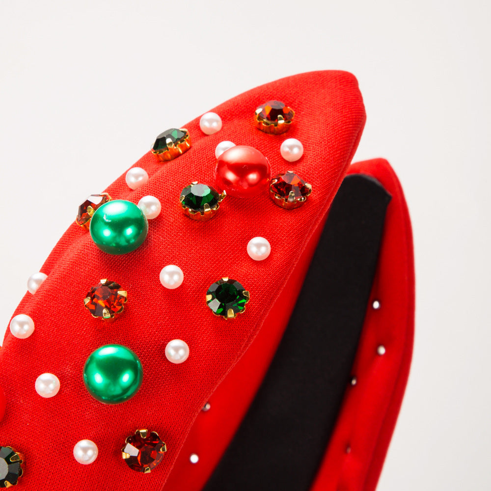 Christmas Pearl Headband with Rhinestones for Women