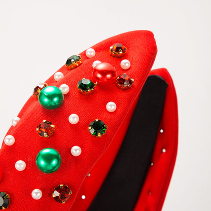 Christmas Pearl Headband with Rhinestones for Women