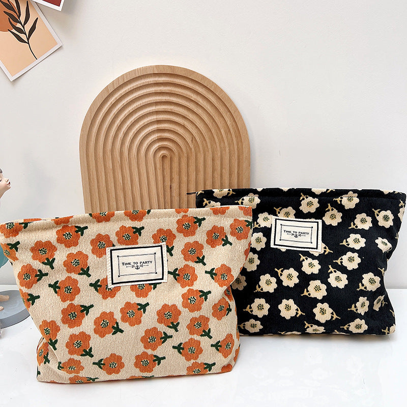 Retro Floral Makeup Bag Canvas Travel Toiletry Pouch