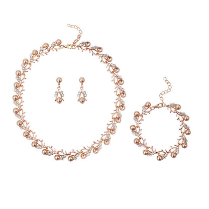Pearl Necklace and Earring Set Elegant Alloy Jewelry for Bride